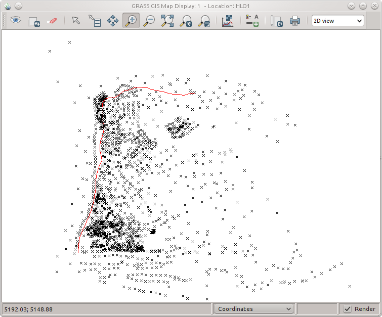Measured points and faultline in red